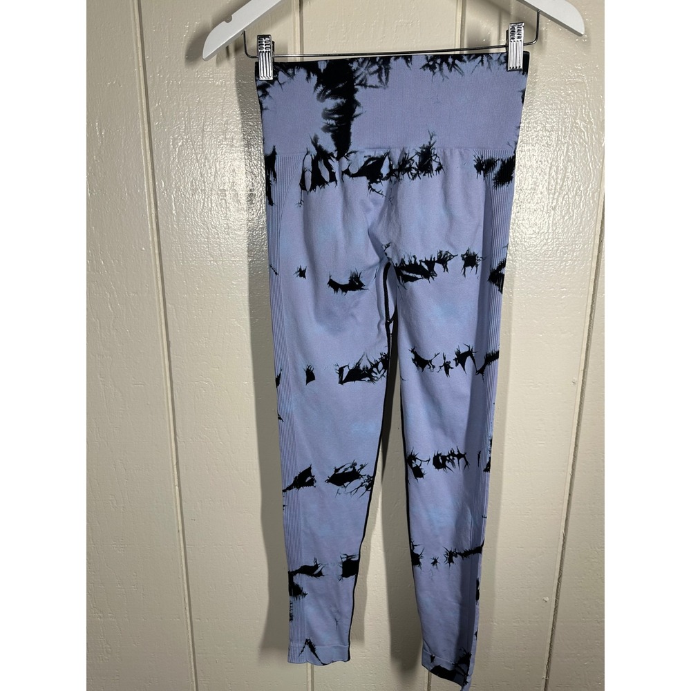 Unbranded Leggings Women L Blue Tie Dye Scrunch Butt Seamless Ribbed Activewear